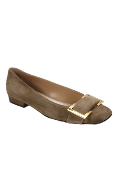 Sergio Rossi Womens Suede Gold Tone Ballet Flats Brown Size 39.5 9.5