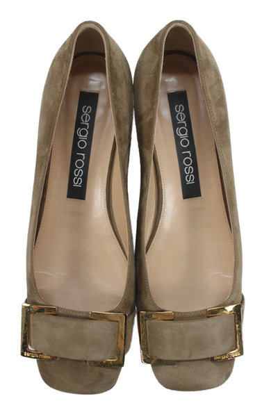 Sergio Rossi Womens Suede Gold Tone Ballet Flats Brown Size 39.5 9.5