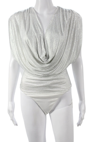 Zara Women One Piece Bodysuit Silver Cowl Neck Polyester Sleeveless Size S