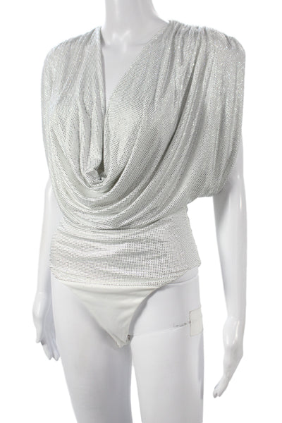 Zara Women One Piece Bodysuit Silver Cowl Neck Polyester Sleeveless Size S