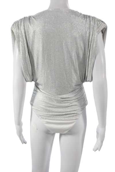 Zara Women One Piece Bodysuit Silver Cowl Neck Polyester Sleeveless Size S