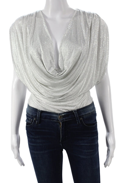 Zara Women One Piece Bodysuit Silver Cowl Neck Polyester Sleeveless Size S