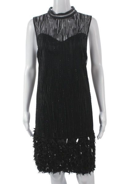 Elie Tahari Women Shift Dress Black High Neck Sleeveless Knee Length Size 8