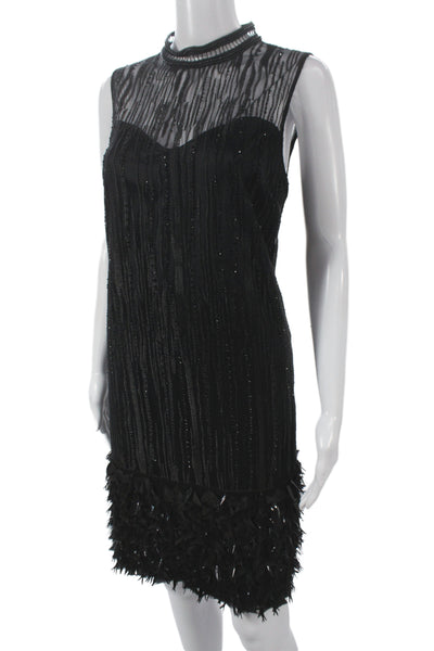 Elie Tahari Women Shift Dress Black High Neck Sleeveless Knee Length Size 8