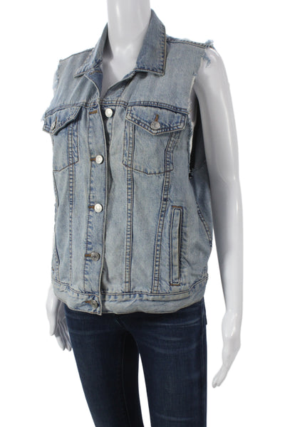 Banana Republic Women Blue Basic Jacket Sleeveless Cotton Size S