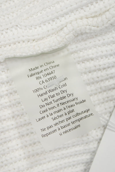 Kinross Women Pullover Sweater White Cotton Mock Neck 3/4 Sleeve Size M