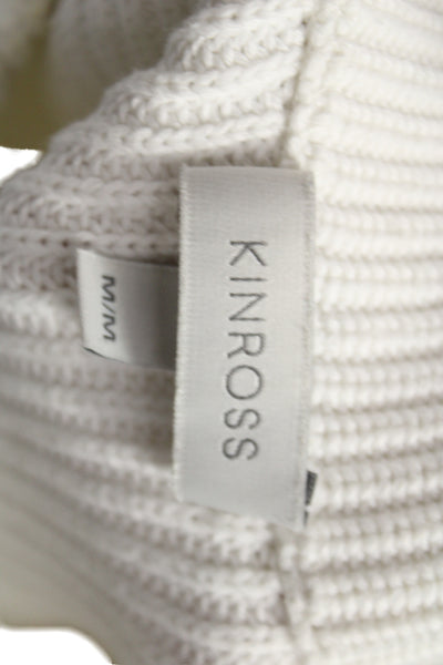 Kinross Women Pullover Sweater White Cotton Mock Neck 3/4 Sleeve Size M