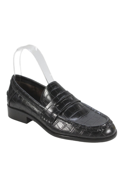 Zara Womens Leather Crocodile Print Dress Shoe Loafers Black Size 37 7