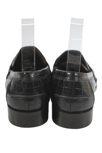 Zara Womens Leather Crocodile Print Dress Shoe Loafers Black Size 37 7