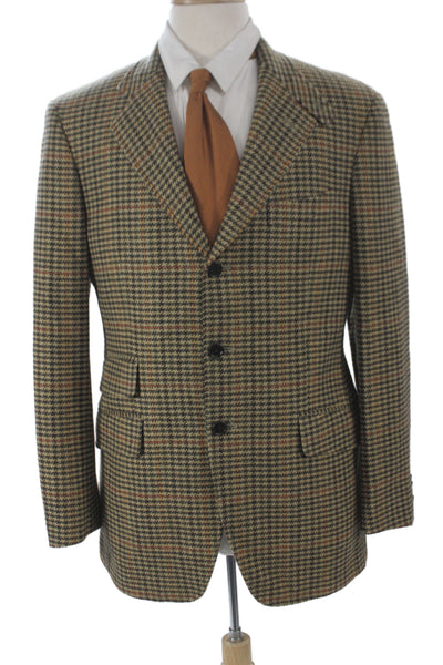 Etro Milano Mens Brown Plaid Cashmere Blazer Button Front Size 50