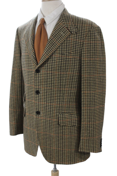 Etro Milano Mens Brown Plaid Cashmere Blazer Button Front Size 50