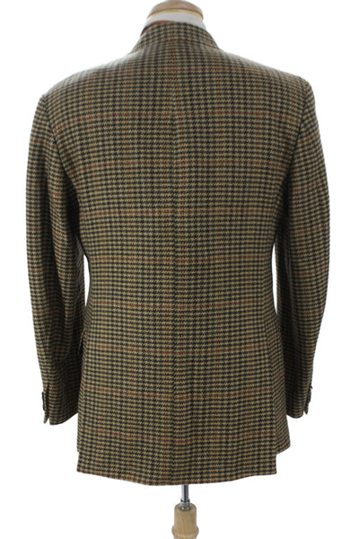Etro Milano Mens Brown Plaid Cashmere Blazer Button Front Size 50