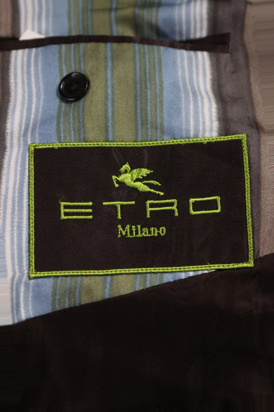 Etro Milano Mens Brown Plaid Cashmere Blazer Button Front Size 50