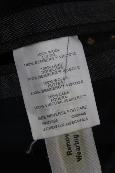 J Crew Mens 2 Piece Suit Jacket Gray 100% Wool Button Solid Size 40