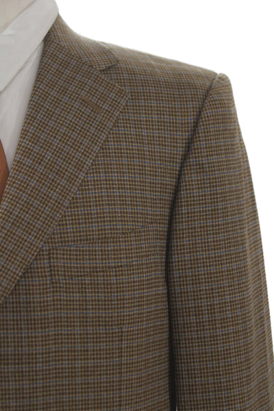 Ermenegildo Zegna Mens Brown Wool Plaid Blazer Button Size 50