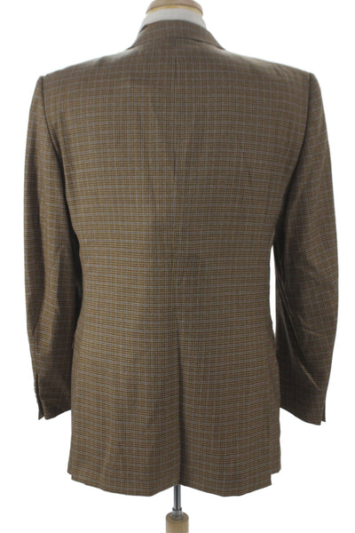 Ermenegildo Zegna Mens Brown Wool Plaid Blazer Button Size 50