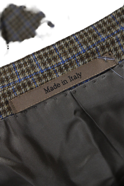 Ermenegildo Zegna Mens Brown Wool Plaid Blazer Button Size 50