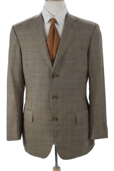 Ermenegildo Zegna Mens Blazer Brown Plaid 100% Wool Button Closure Size 50