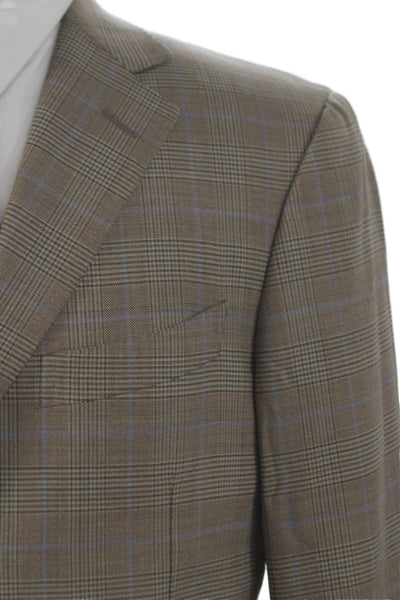 Ermenegildo Zegna Mens Blazer Brown Plaid 100% Wool Button Closure Size 50