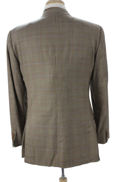 Ermenegildo Zegna Mens Blazer Brown Plaid 100% Wool Button Closure Size 50