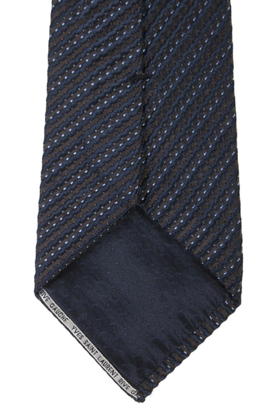 YSL Mens Silk Striped Classic Neck Tie Navy Size OS