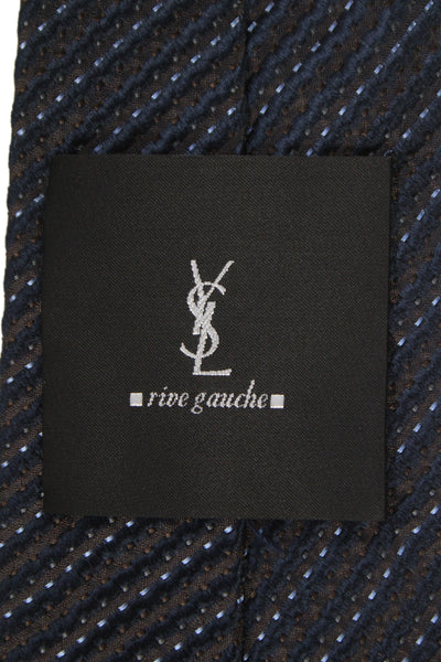 YSL Mens Silk Striped Classic Neck Tie Navy Size OS