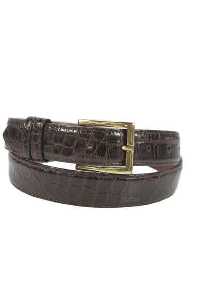 Lai Mens Genuine Alligator Frame Buckle Belt Brown Size 34