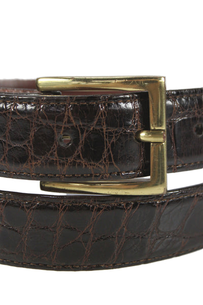 Lai Mens Genuine Alligator Frame Buckle Belt Brown Size 34