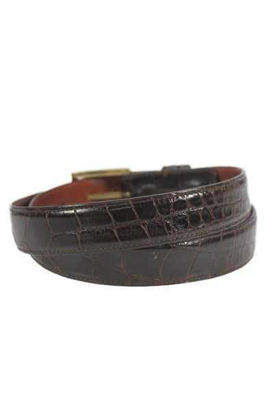 Lai Mens Genuine Alligator Frame Buckle Belt Brown Size 34