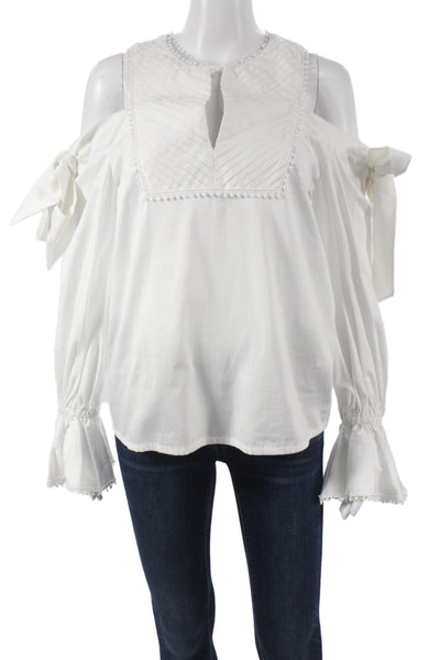 Gizia Womens Tunic Blouse White VNeck Long Sleeve Cotton Boho Size 36