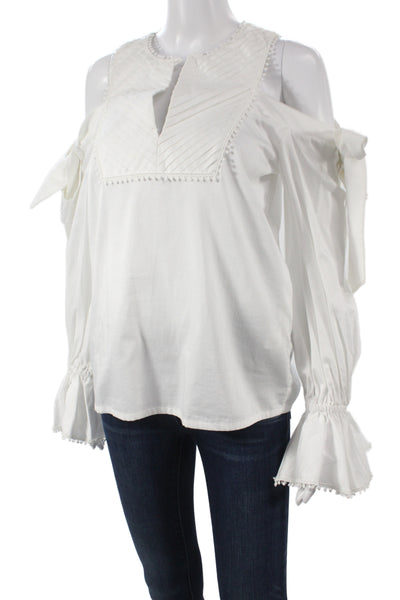 Gizia Womens Tunic Blouse White VNeck Long Sleeve Cotton Boho Size 36