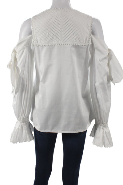 Gizia Womens Tunic Blouse White VNeck Long Sleeve Cotton Boho Size 36