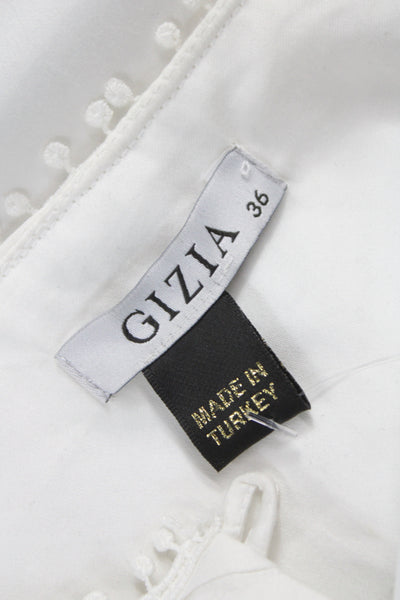 Gizia Womens Tunic Blouse White VNeck Long Sleeve Cotton Boho Size 36
