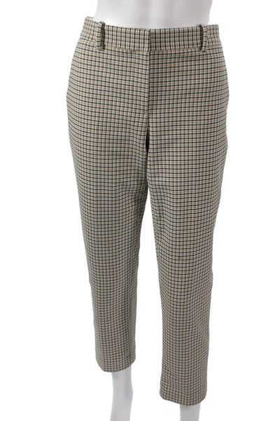 Theory Womens Ankle Pants Beige Check Hook & Eye Polyamide Classic Size 6