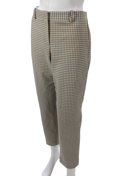 Theory Womens Ankle Pants Beige Check Hook & Eye Polyamide Classic Size 6