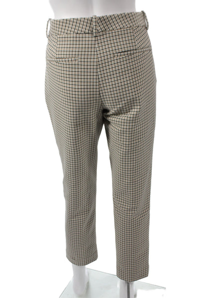 Theory Womens Ankle Pants Beige Check Hook & Eye Polyamide Classic Size 6
