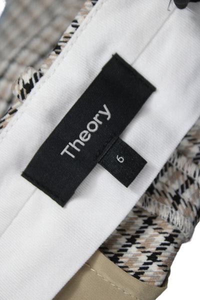 Theory Womens Ankle Pants Beige Check Hook & Eye Polyamide Classic Size 6