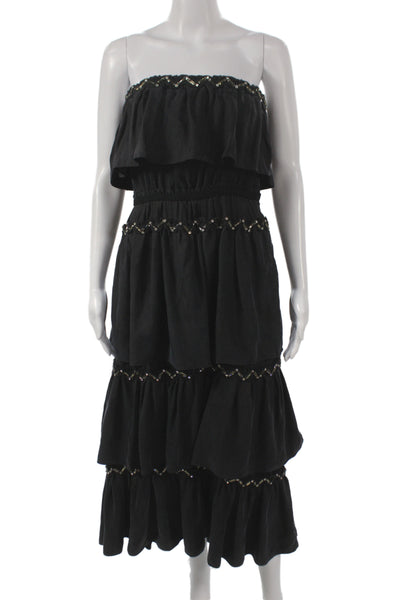 Sonia Rykiel Womens Maxi Dress Off Shoulder Black Zip Mid Calf Size 38