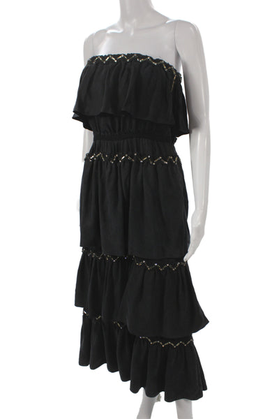 Sonia Rykiel Womens Maxi Dress Off Shoulder Black Zip Mid Calf Size 38