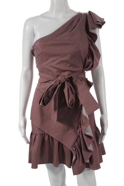 Alexis Womens One Shoulder Mini Dress Brown Sleeveless Tencel Cocktail Size S