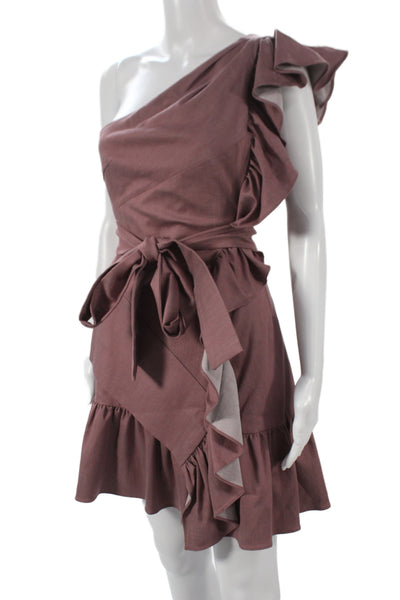 Alexis Womens One Shoulder Mini Dress Brown Sleeveless Tencel Cocktail Size S