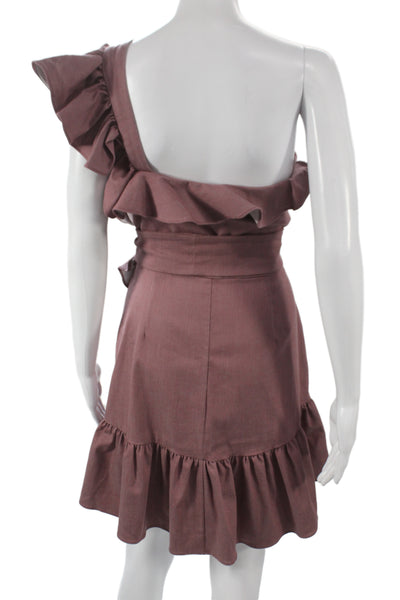 Alexis Womens One Shoulder Mini Dress Brown Sleeveless Tencel Cocktail Size S