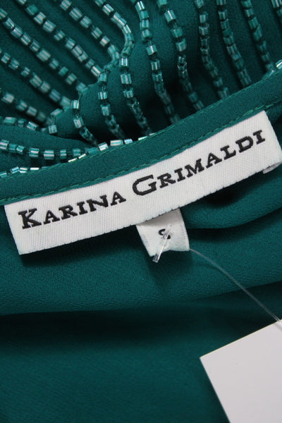 Karina Grimaldi Women Wrap Dress Green Silk V Neck Long Sleeve Short Size S