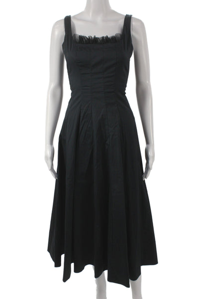 Staud Women Fit & Flare Black Square Neck Sleeveless Long Cotton Dress Size 4