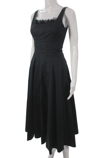 Staud Women Fit & Flare Black Square Neck Sleeveless Long Cotton Dress Size 4
