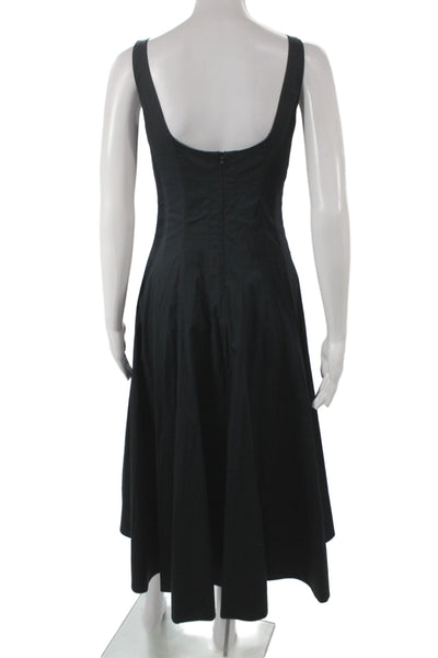 Staud Women Fit & Flare Black Square Neck Sleeveless Long Cotton Dress Size 4
