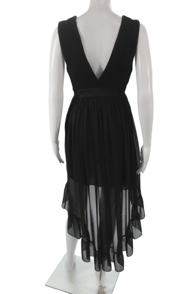 Sandro Paris Women Fit & Flare Dress Black V Neck Sleeveless Cocktail Size 38