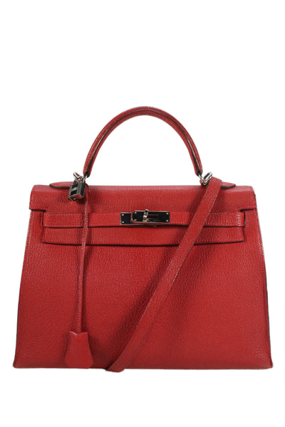 Hermes Womens Palladium Hardware Rouge de Couer Chèvre Kelly 32 Handbag