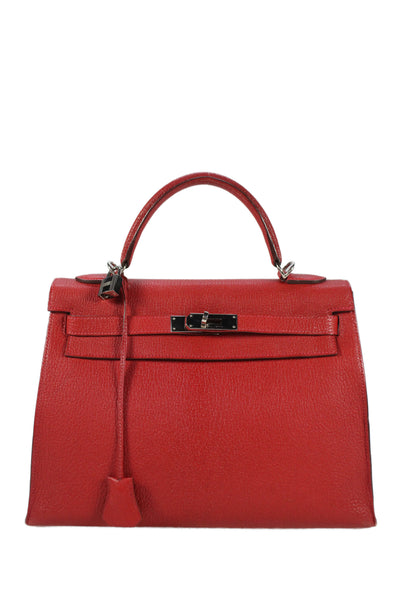 Hermes Womens Palladium Hardware Rouge de Couer Chèvre Kelly 32 Handbag