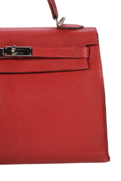Hermes Womens Palladium Hardware Rouge de Couer Chèvre Kelly 32 Handbag